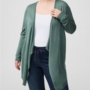 Elegant Green Women's Sweater Torrid Tissue Weight Drape Open Front Cardi